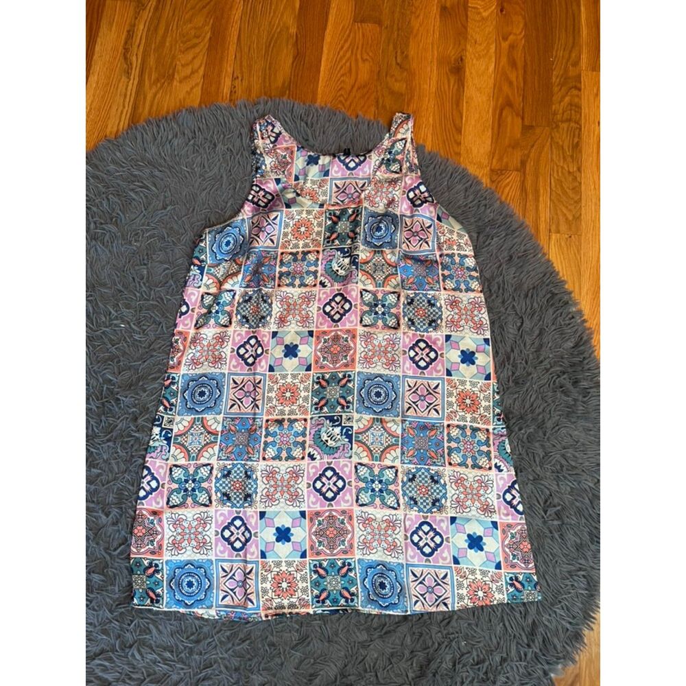 Tolani Collection Pink Blue Satin Mosaic Print Sleep PJ Dress Size L NWT